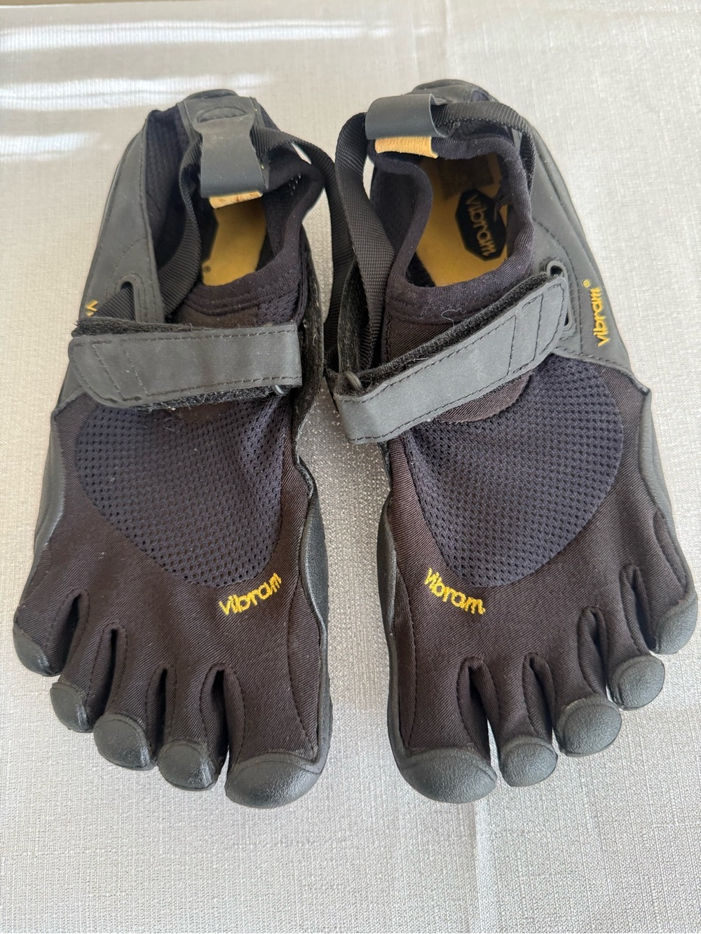 Vibram Black FiveFingers Minimalist Toe Shoes with Yellow Accents